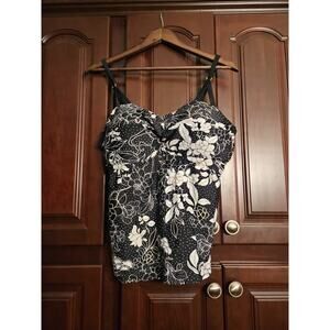 St Johns Bay Swim Tankini Black/White Size 16 Floral Print Adjustable Straps